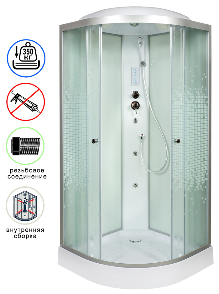 душевая кабина avacan l901gm+el ava 100x100 с гидромассажем (стекла матовые с рисунком)