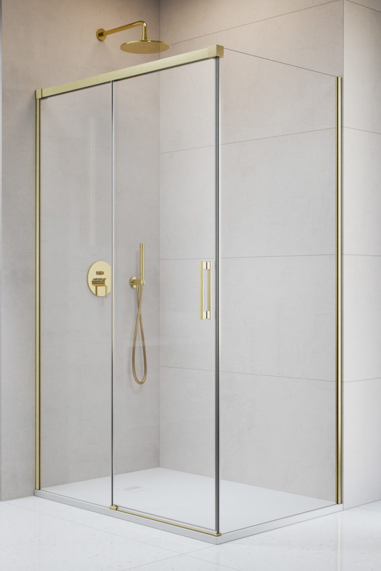 душевой уголок radaway idea 8 brushed gold kdj 130x110 левый, стекла прозрачные, профиль брашированное золото