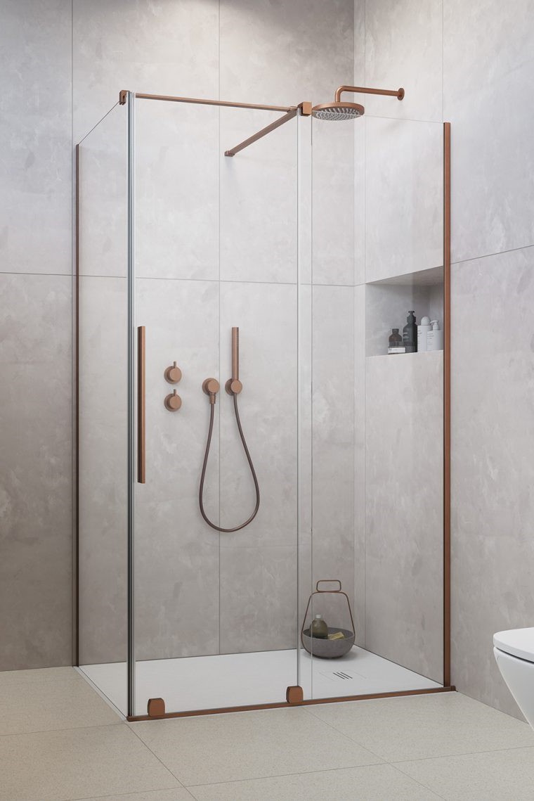 душевой уголок radaway furo brushed copper kdj r 160x120 стекла прозрачные, профиль брашированная медь