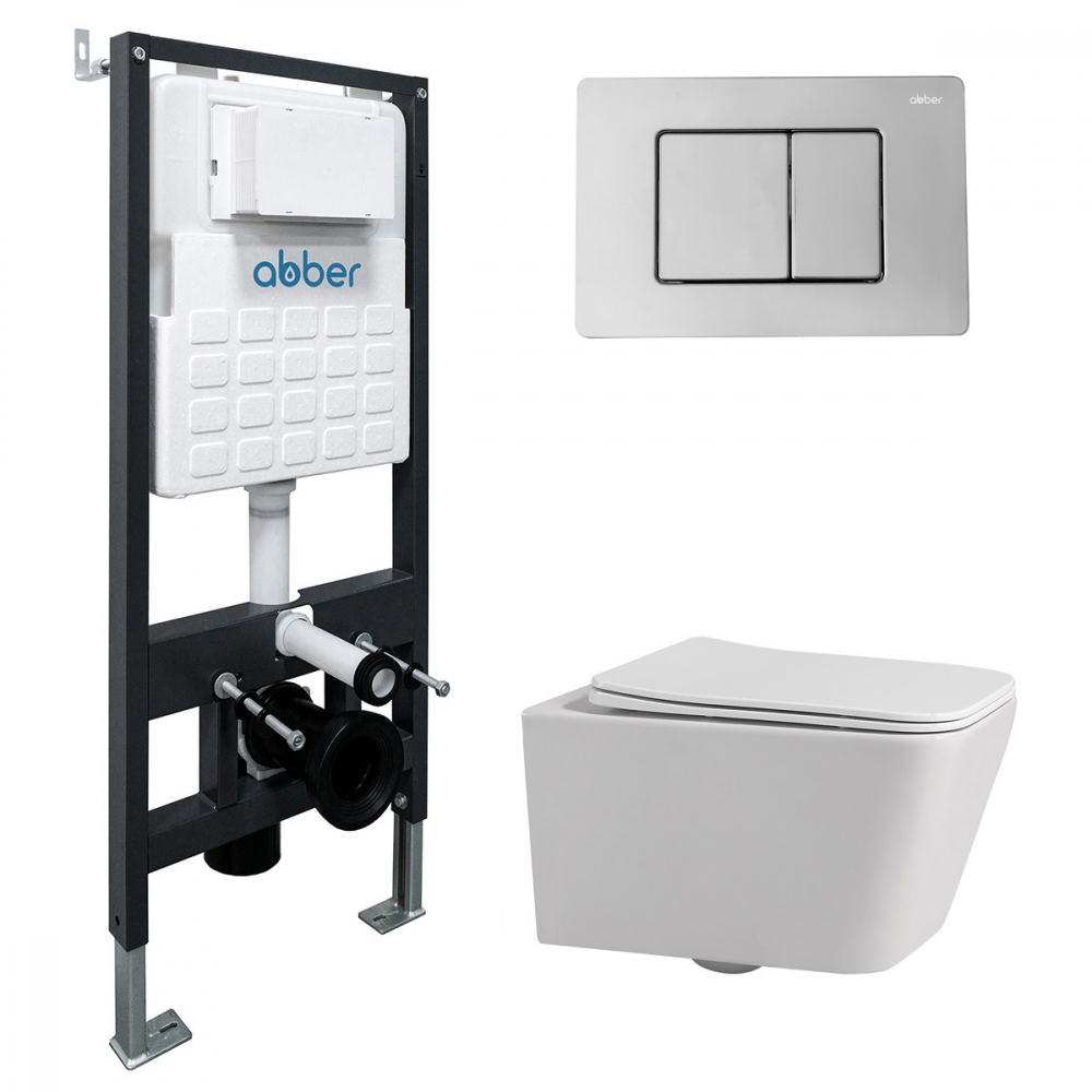 комплект инсталляции abber ac0105 с кнопкой ac0120 хром и унитазом rechteck ac1201