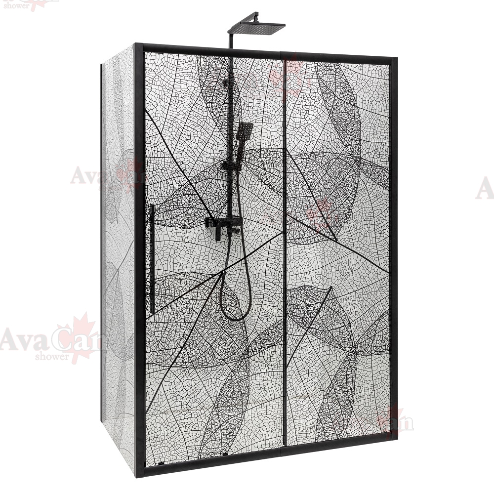 душевой уголок avacan fb 120-140 + sb 90 ava 120-140x90 стекла с рисунком, профиль черный