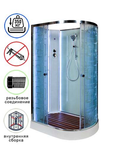 душевая кабина avacan em2012lnled ava 120x90  б/к с led, левая, стекла с узором, профиль хром