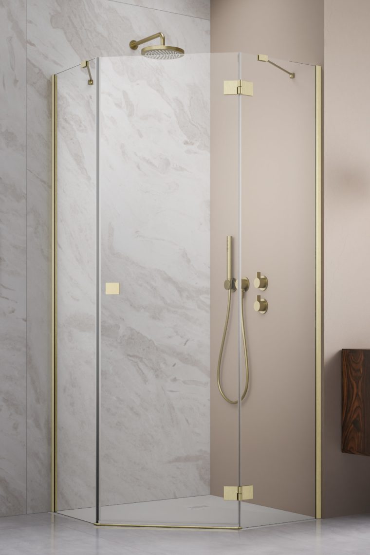 душевой уголок radaway essenza brushed gold ptj 90x80 правый, стекла прозрачные, профиль брашированное золото