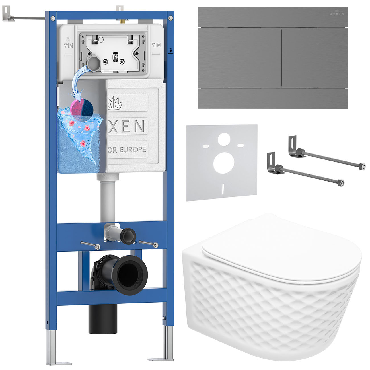 комплект инсталляции roxen 6 в 1 stounfix dual fresh 868624 клавиша оружейная сталь