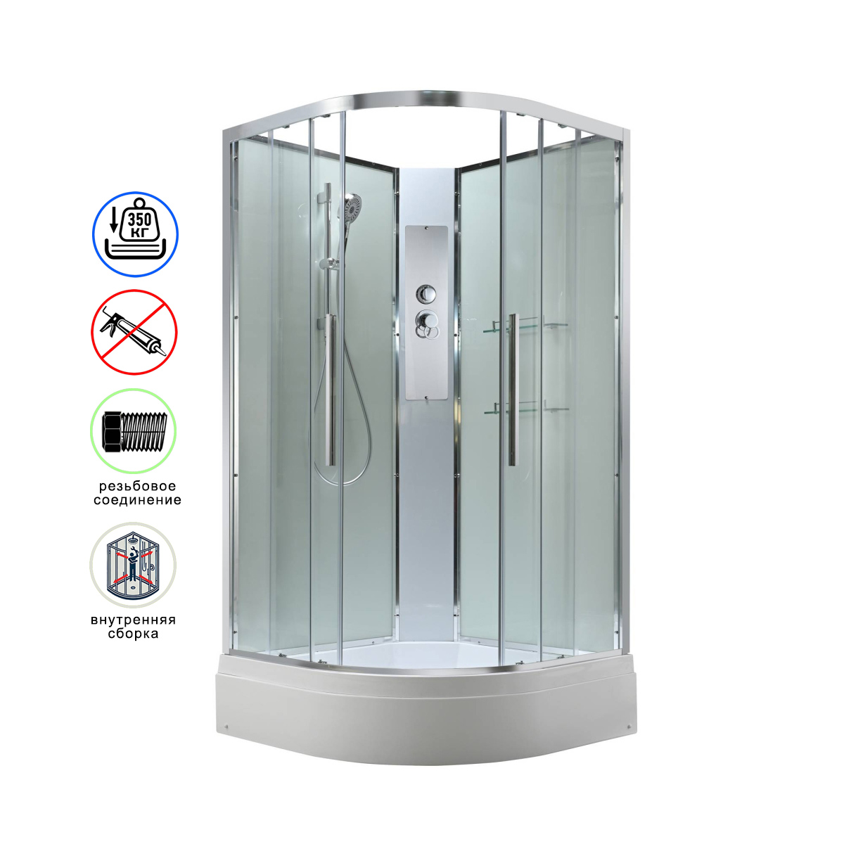 душевая кабина avacan em3080nt ava 80x80 без крыши, стекла прозрачные, профиль хром