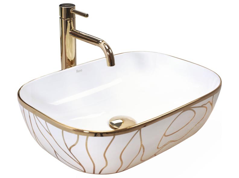 умывальник накладной rea belinda wave white/gold rea-u8472 46,5x33,5 белый/золото