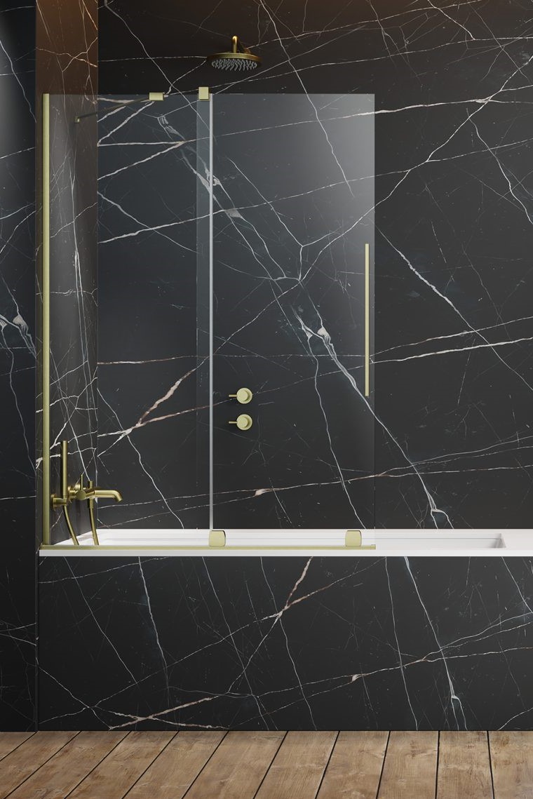 шторка на ванну radaway furo brushed gold pnd ii l 130x150 стекла прозрачные, профиль брашированное золото