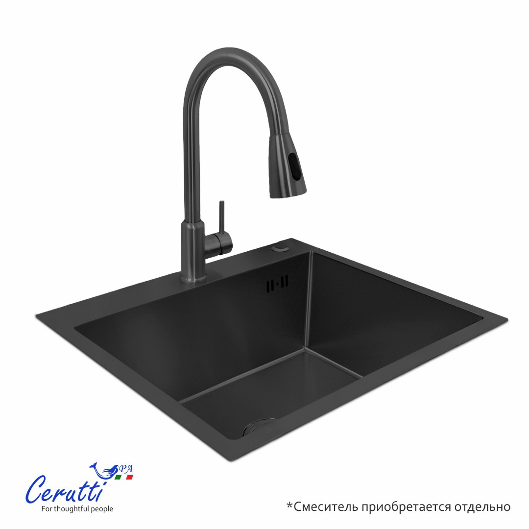 кухонная мойка ceruttispa nano black gloria60b 60x50 графит