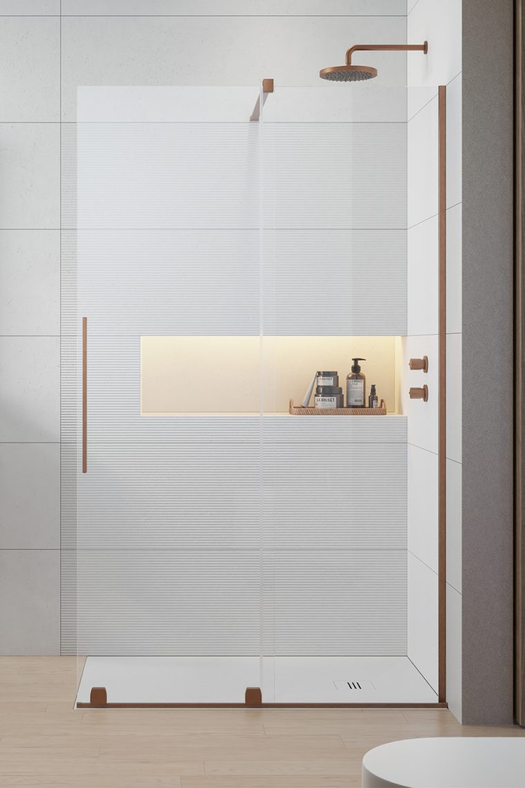 душевой уголок radaway furo brushed copper walk-in r 90x200 стекла прозрачные, профиль брашированная медь