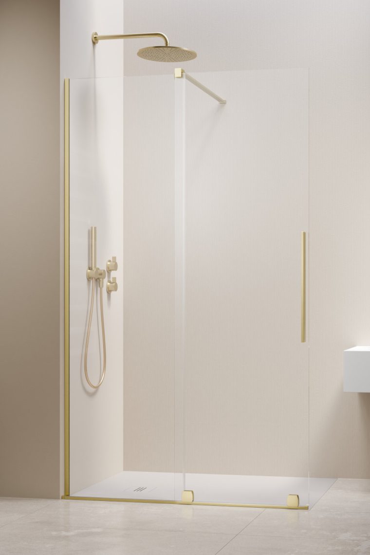 душевой уголок radaway furo brushed light gold walk-in 160x200 левый, cтекла прозрачные, профиль брашированное светлое золото