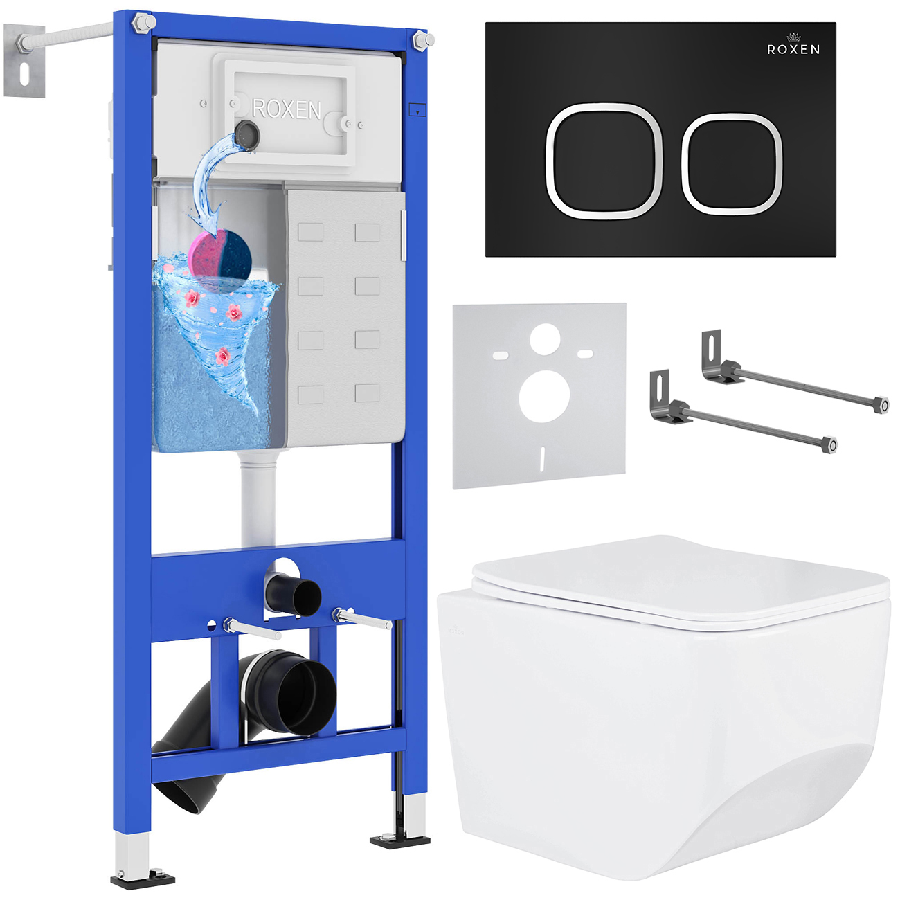 комплект инсталляции roxen stounfix dual fresh 545698 клавиша черный матовый, с аромадозатором