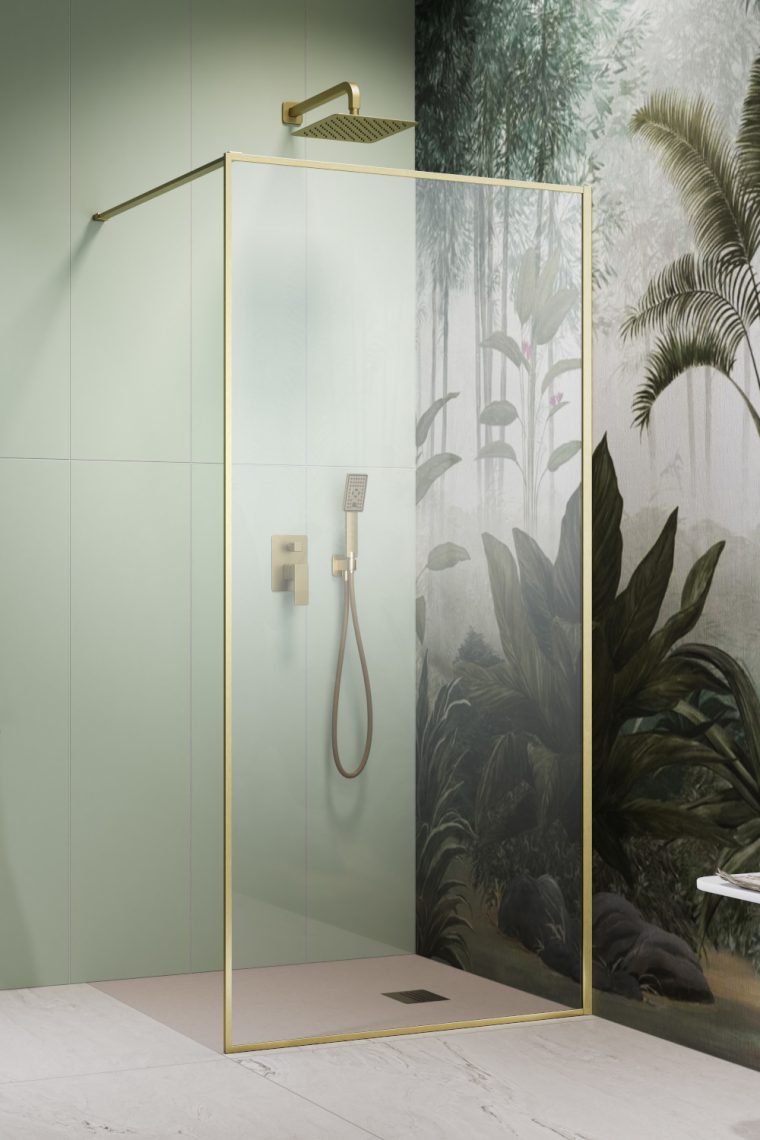 душевой уголок radaway modo f brushed gold ii 80x200 стекла прозрачные, профиль брашированное золото