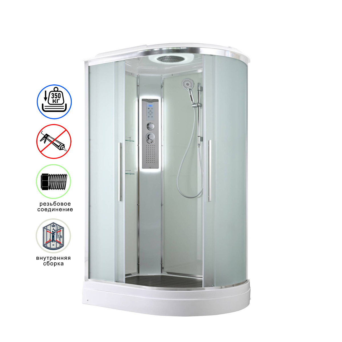 душевая кабина avacan em2912rled ava 120x90 левая, led, стекла матовые, профиль хром