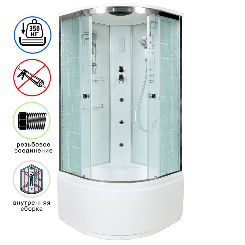 душевая кабина avacan em4590gm+el ava 90x90 с гидромассажем и электрикой, стекла с узором, профиль хром