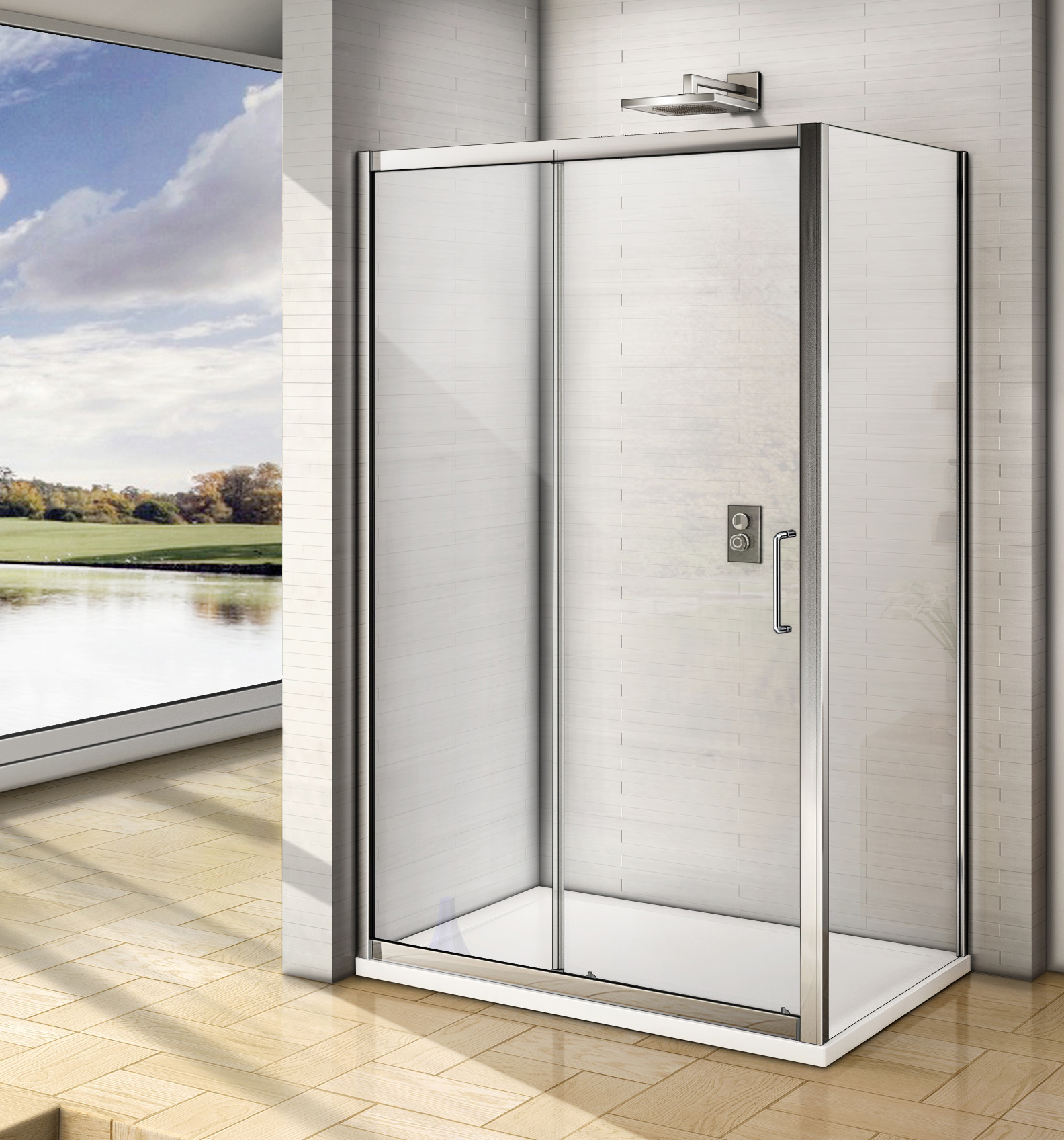 душевой уголок gooddoor neo wtw+sp 140x80 стекло прозрачное / профиль хром