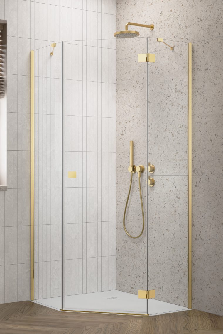 душевой уголок radaway essenza gold ptj 90x90 правый, стекла прозрачные, профиль золото