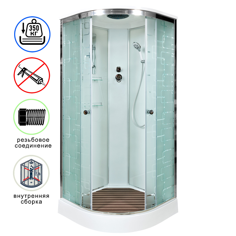 душевая кабина avacan em1510 ava 100x100 стандарт, стекла с узором, профиль хром