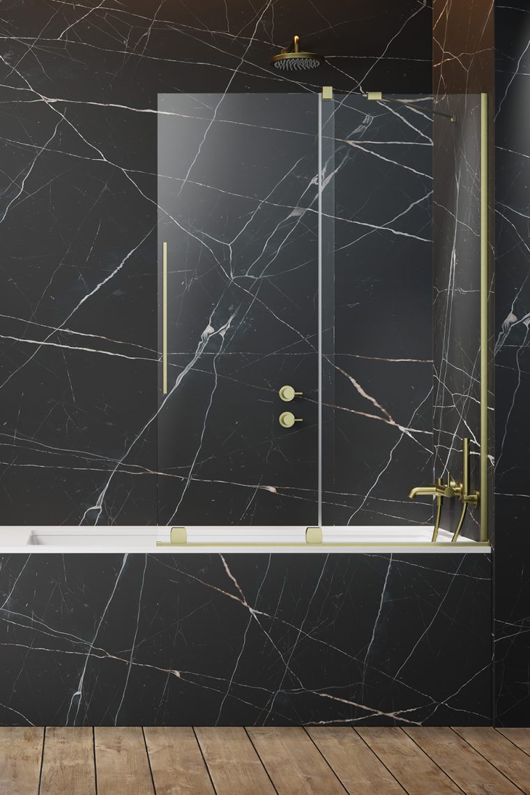 шторка на ванну radaway furo brushed gold pnd ii r 180x150 стекла прозрачные, профиль брашированное золото