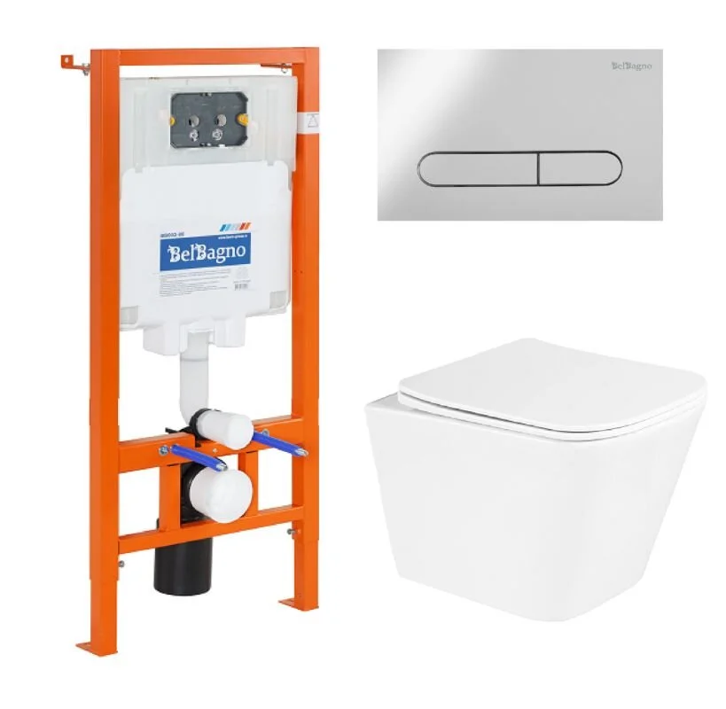 комплект инсталляции belbagno bb002-80 с кнопкой смыва bb005-pr-chrome хром глянец и унитазом uno bb3105chr/sc
