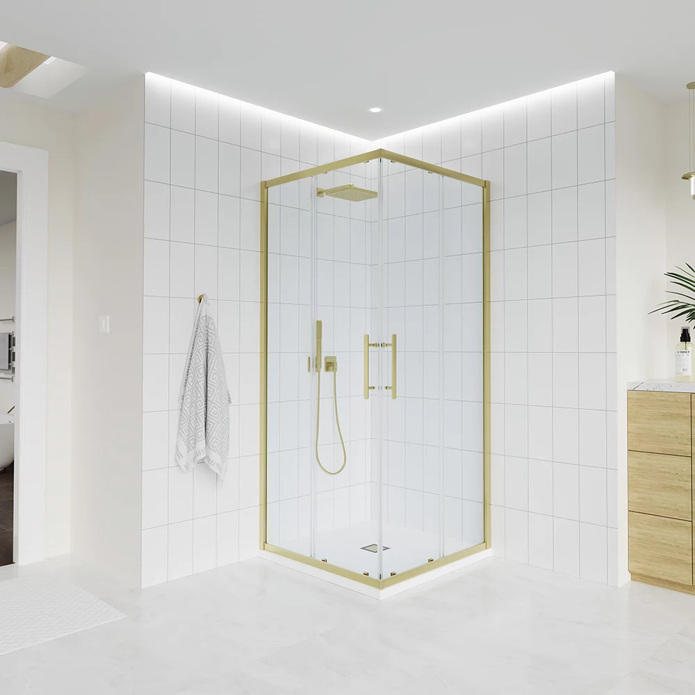 душевой уголок veconi evo 300 g 110x90 прозрачные стекла / профиль брашированное золото
