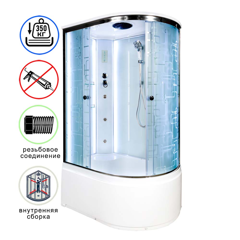 душевая кабина avacan em5012lled+gm ava 120x90 с led и гидромассажем, левая, стекла с рисунком, профиль хром