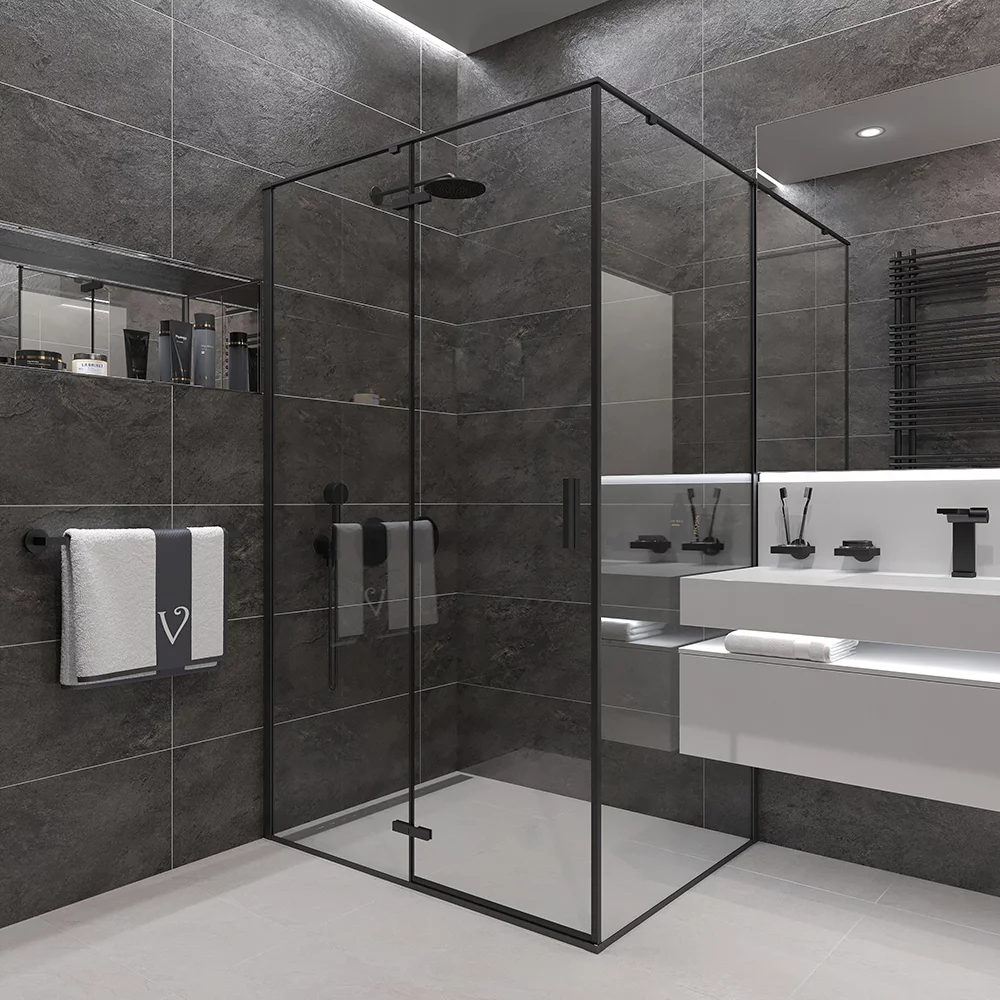 душевой уголок veconi rovigo rv-073b 100x80 прозрачные стекла / профиль черный матовый
