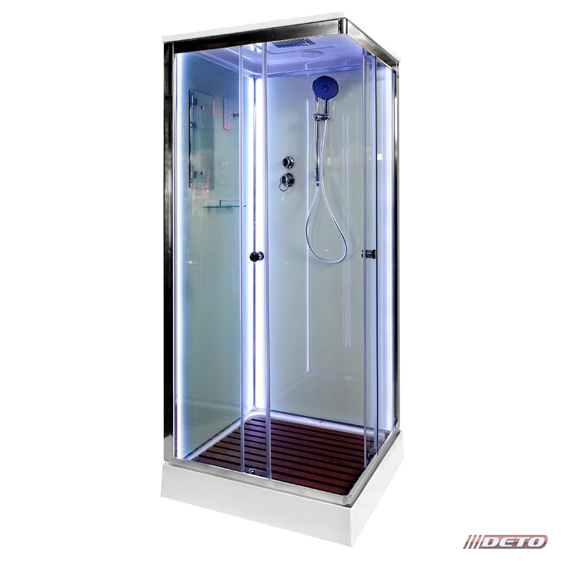 душевая кабина deto k408s led 80x80 с led-подсветкой, стекла прозрачные, профиль хром