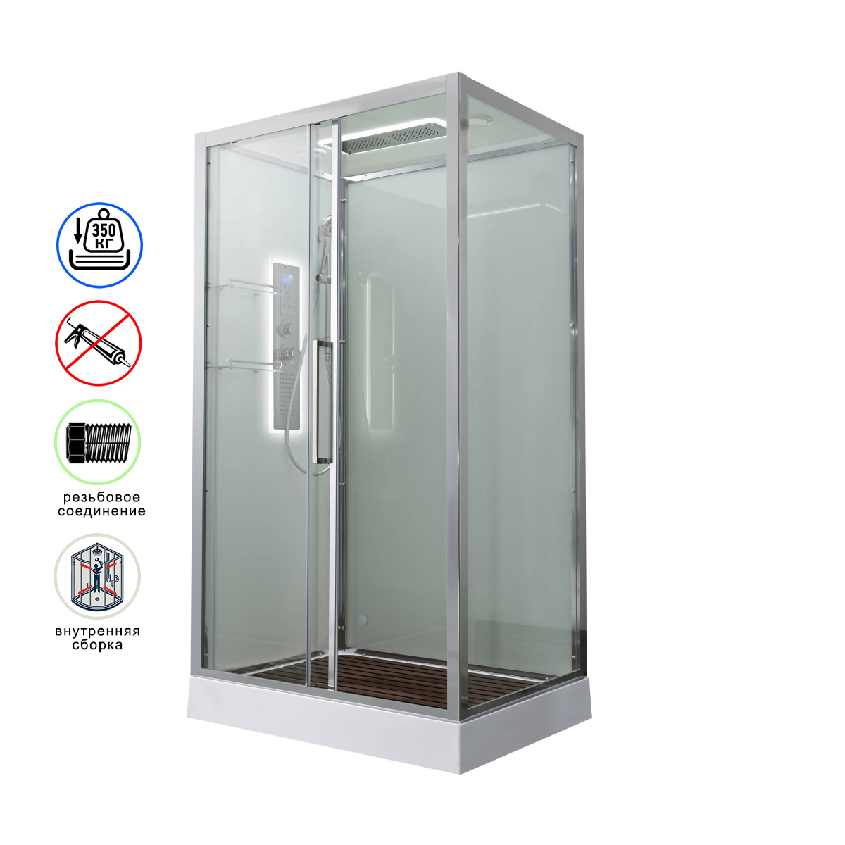 душевая кабина avacan z2912led ava 120x90 led, стекла прозрачные, профиль хром