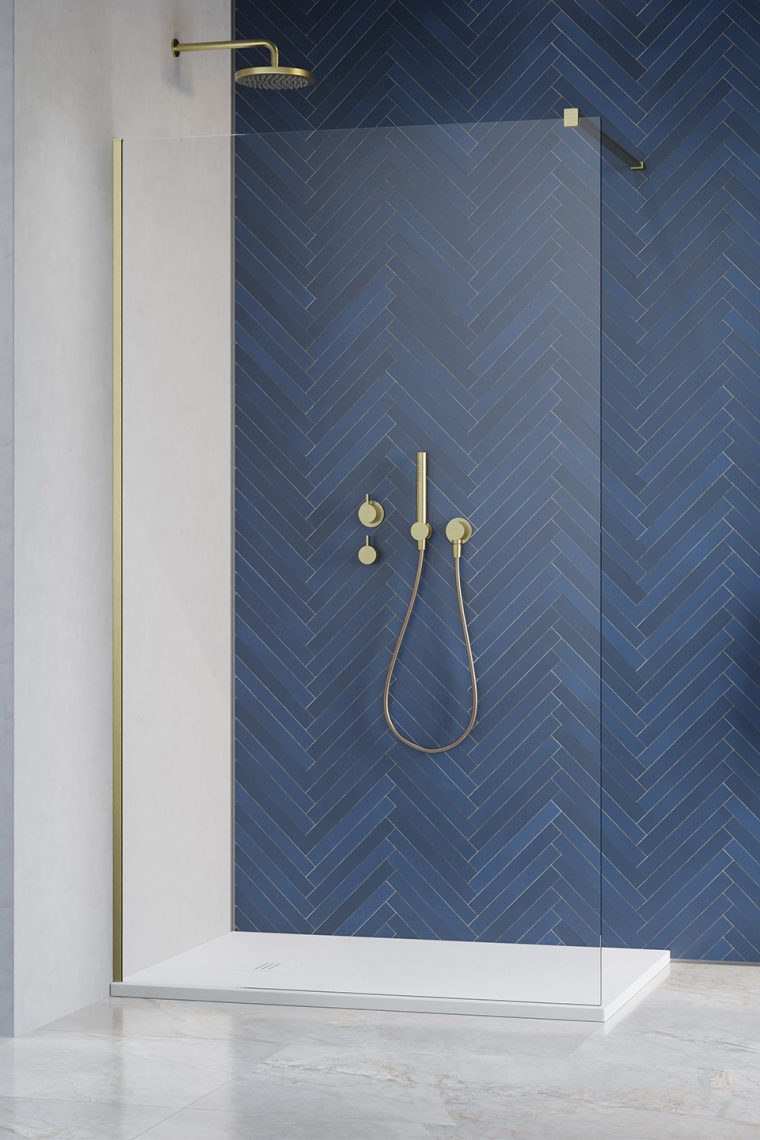 душевой уголок radaway walk-in modo new ii brushed gold 120x200 прозрачное стекло / профиль брашированное золото