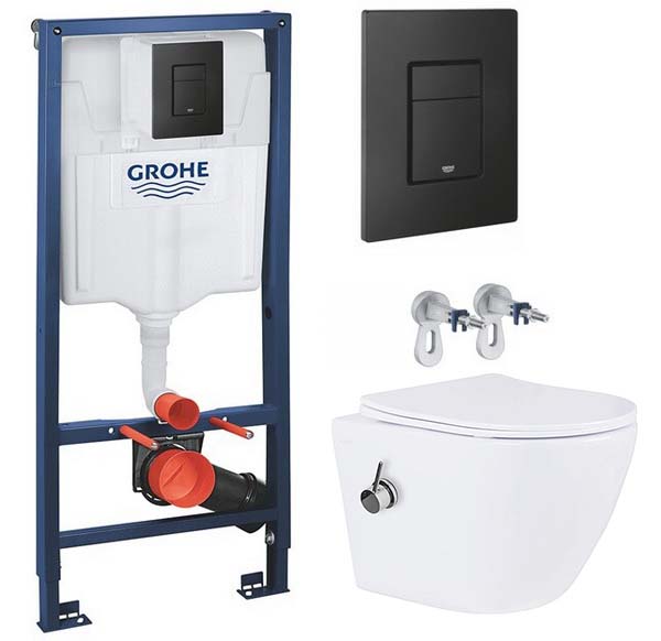 комплект инсталляции grohe grohe rapid 38811kf0 с клавишей смыва черный и унитазом amore di mare delio bidet p203-x