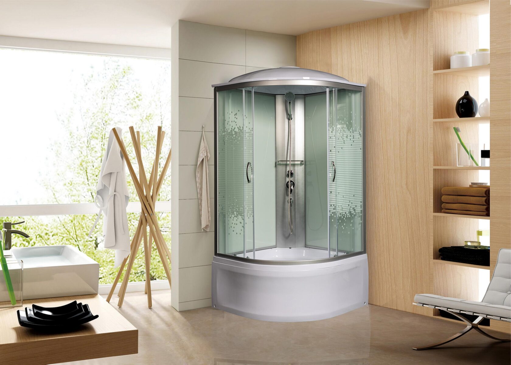 душевая кабина мономах xl 80/43 с мз 80x80 стекла прозрачные, с рисунком, профиль белый