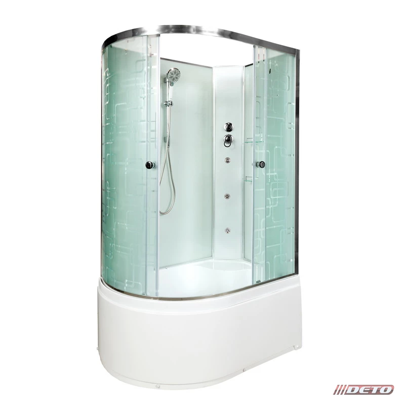 душевая кабина deto em4512 n r 120x80 (без крыши с гидромассажем) стекла с рисунком, профиль хром, правая