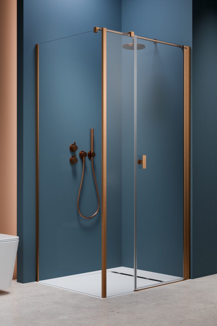 душевой уголок radaway nes brushed copper kds i 140x90 правый, стекла прозрачные, профиль брашированная медь