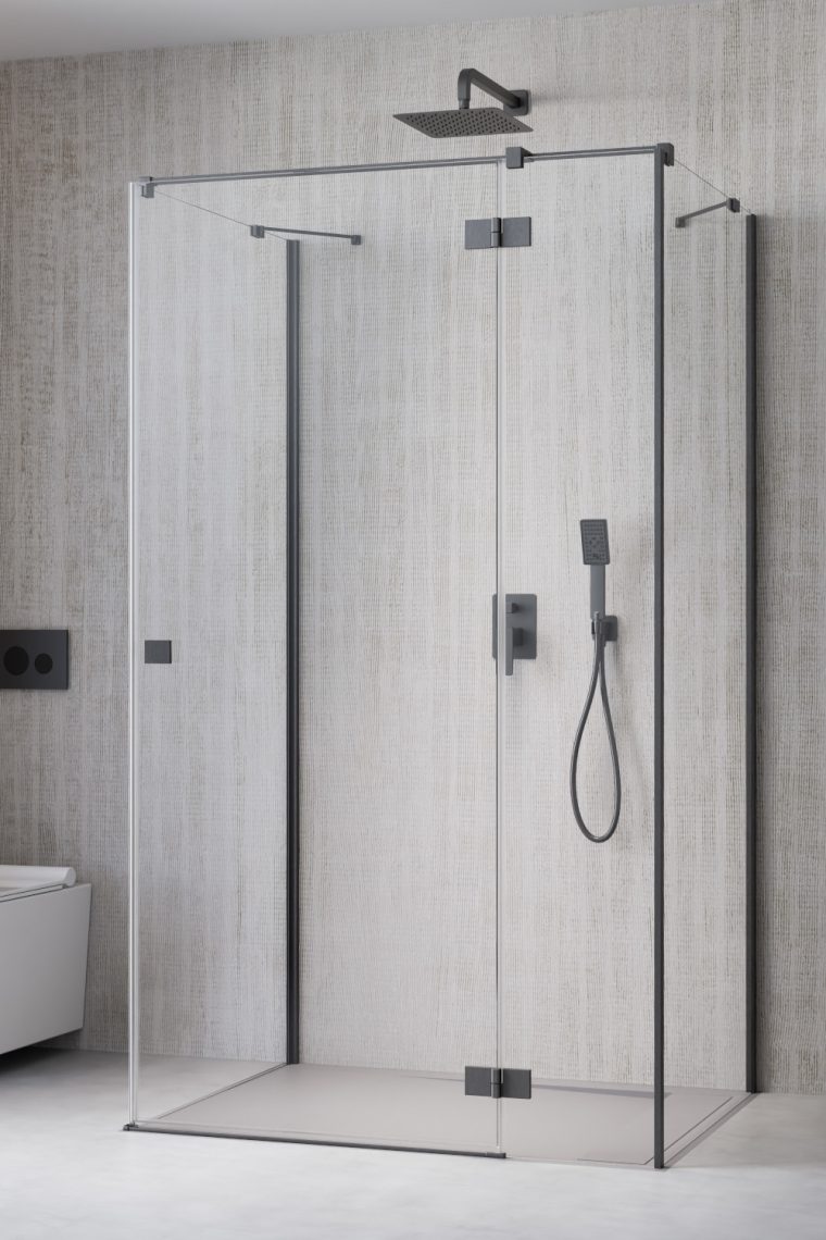 душевой уголок radaway essenza brushed gunmetal kdj+s 100x90 правый, стекла прозрачные, профиль брашированная оружейная сталь