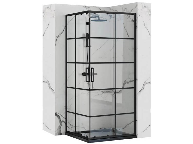 душевой уголок rea concept black 90x90 стекла прозрачные, профиль черный