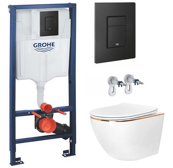 комплект инсталляции grohe grohe rapid 38811kf0 с клавишей смыва черный и унитазом amore di mare delio gold line p203g