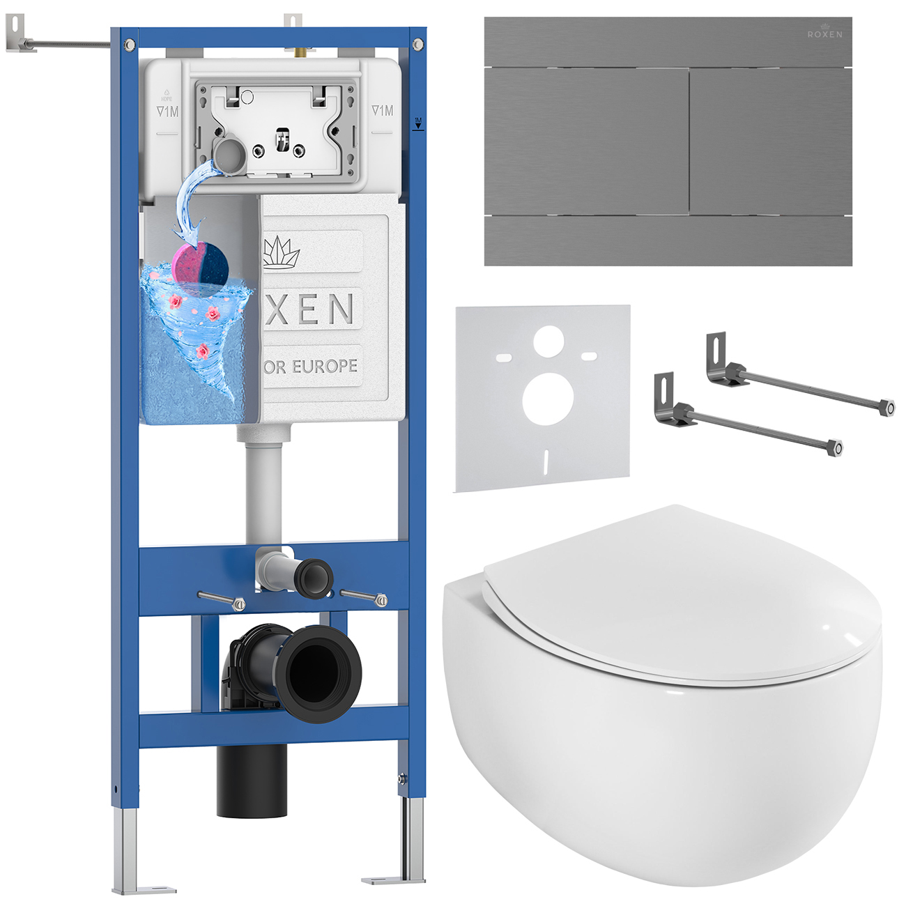 комплект инсталляции roxen 6 в 1 stounfix dual fresh 868608 клавиша оружейная сталь