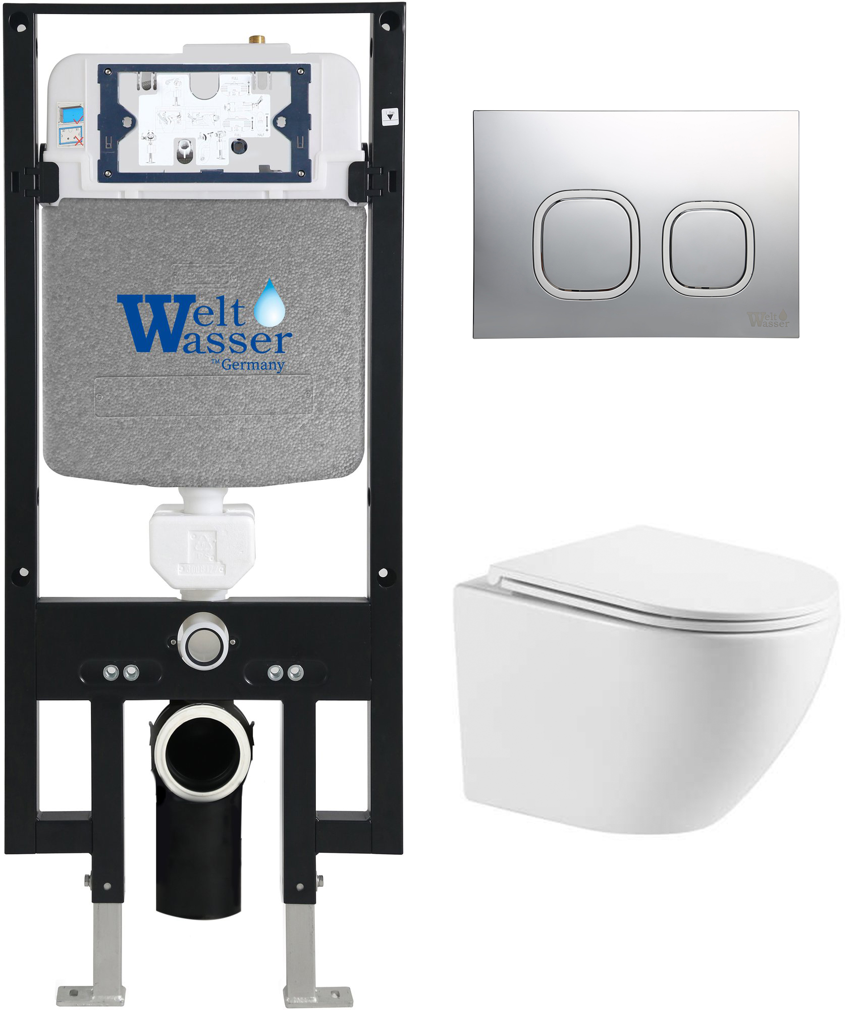 комплект инсталляции welt-wasser amberg 497 с унитазом merzbach 043 xl gl-wt и клавишей смыва amberg rd-cr хром