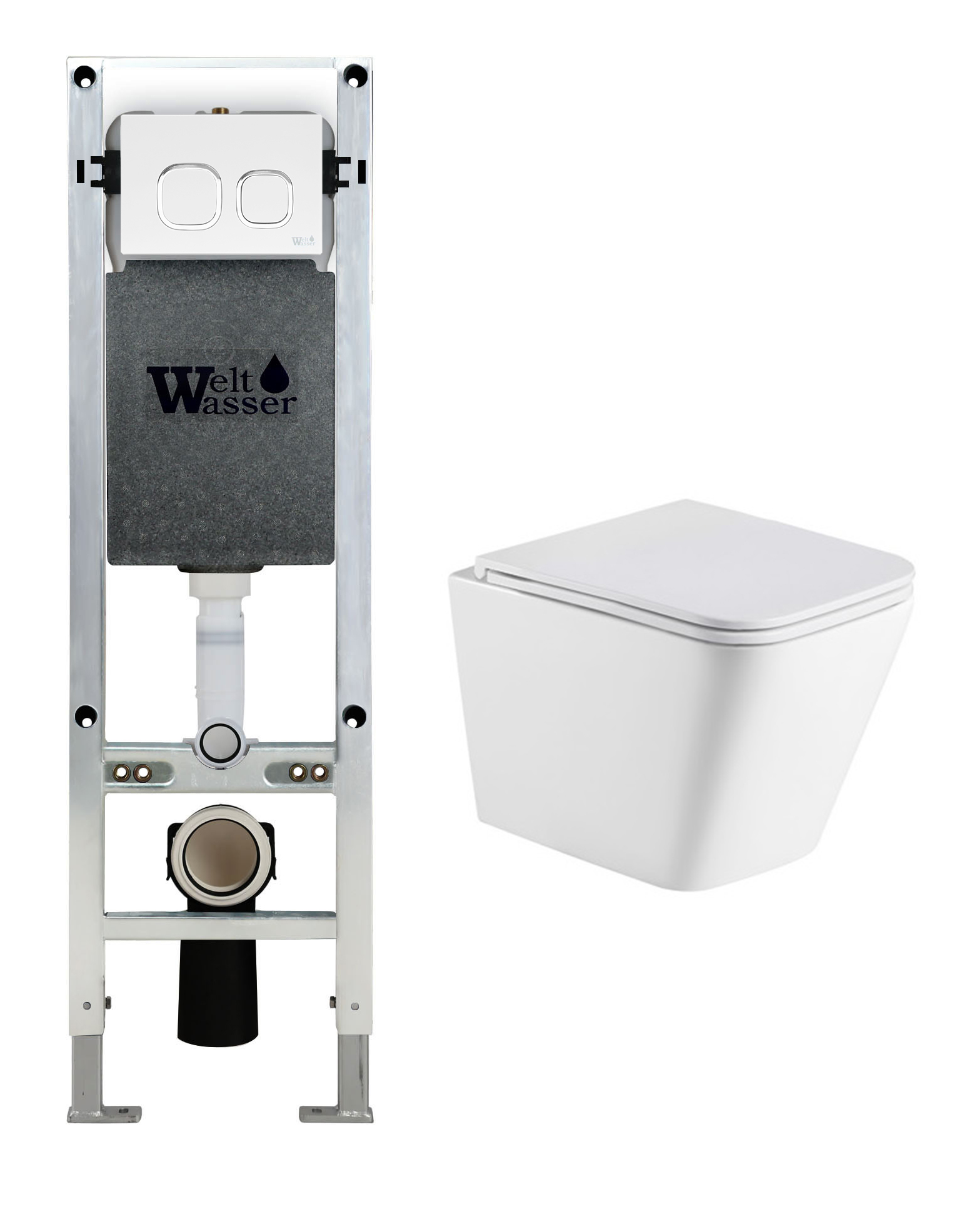 комплект инсталляции welt-wasser amberg 350 st с унитазом gelbach 043 gl-wt  и клавишей смыва amberg rd-wt, белый