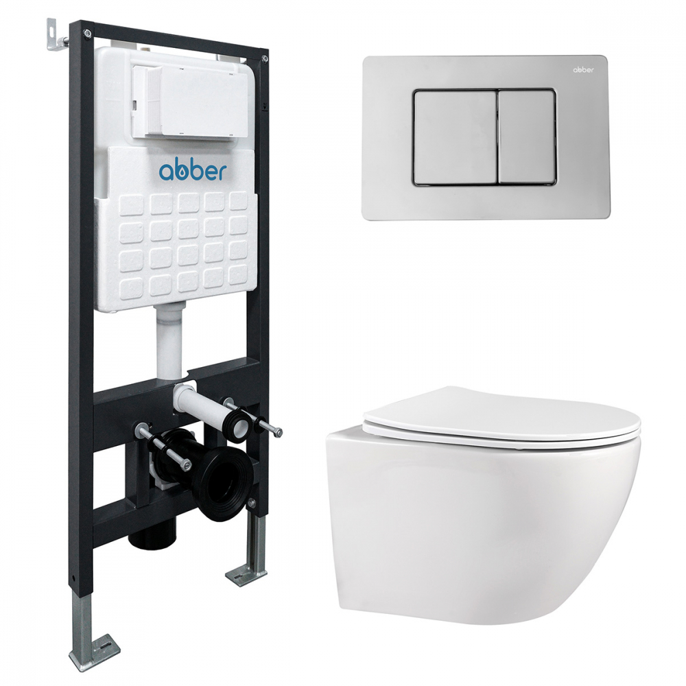 комплект инсталляции abber ac0105 c кнопкой ac0120 хром и унитаза bequem ac1100