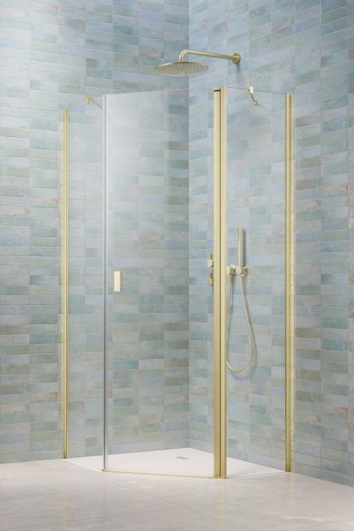 душевой уголок radaway nes 6 brushed light gold ptj 80x80  правый, стекла прозрачные, профиль брашированное светлое золото