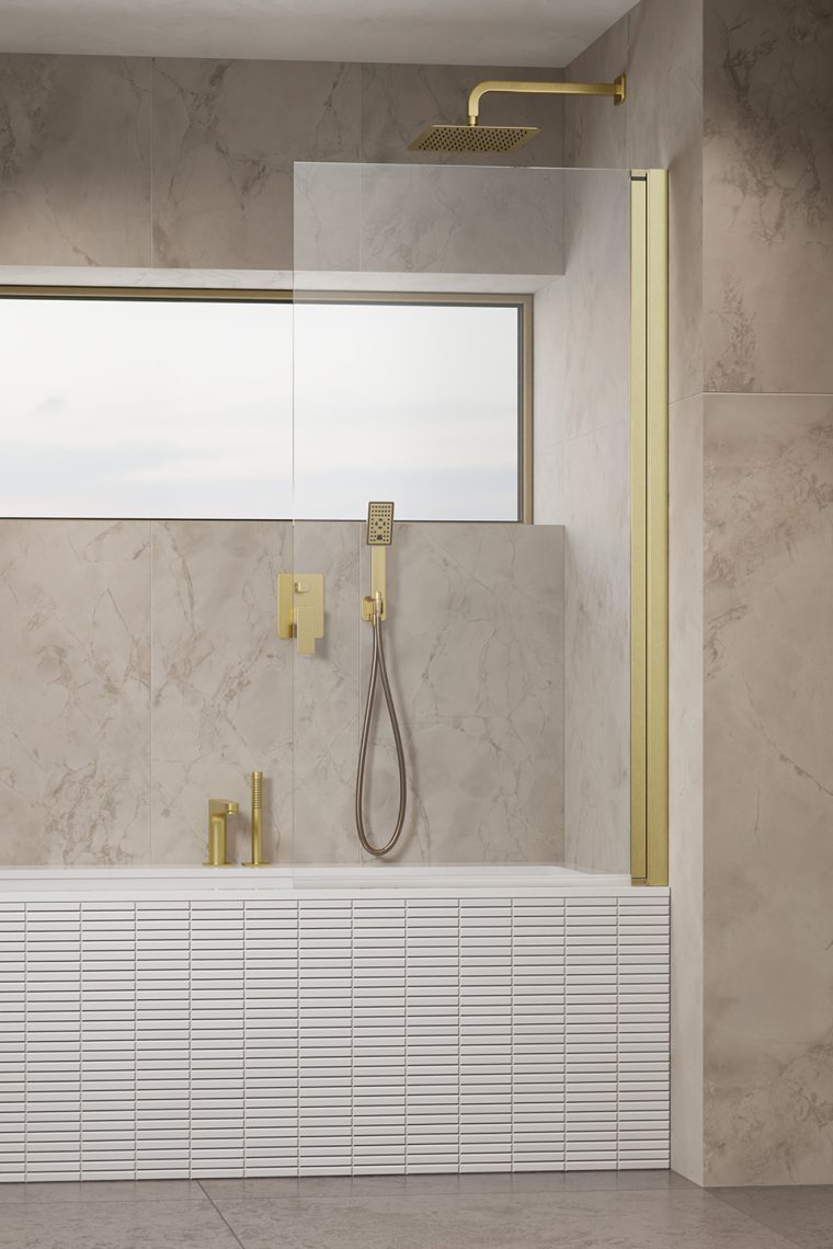 шторка на ванну radaway nes brushed gold pnj i 90x150 правая, стекла прозрачные, профиль брашированное золото