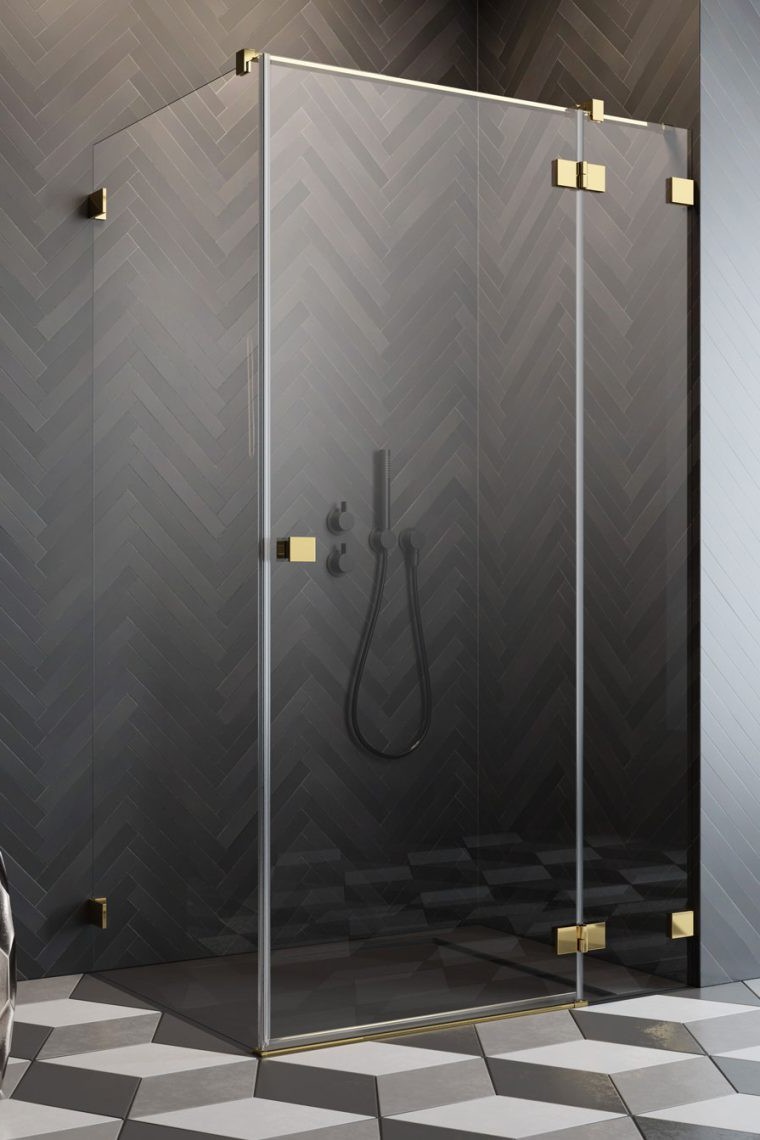 душевой уголок radaway essenza pro 8 gold kdj 90x75 правый, cтекла прозрачные, профиль золото