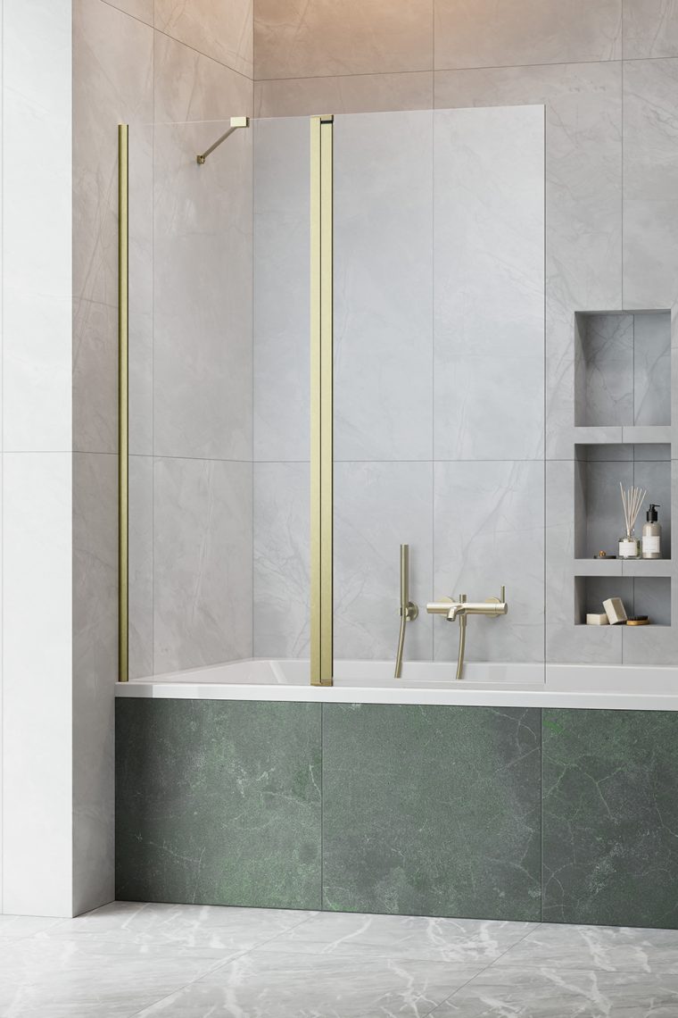 шторка на ванну radaway nes brushed gold pnd ii 140x150 левая, стекла прозрачные, профиль брашированное золото