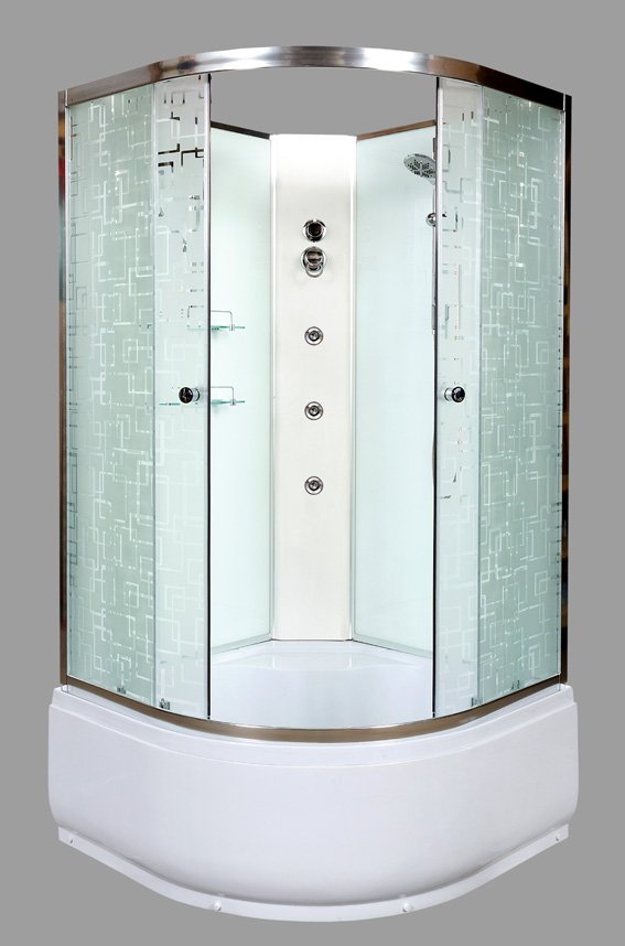 душевая кабина deto em4590 n 90x90 (без крыши с гидромассажем) стекла с рисунком, профиль хром