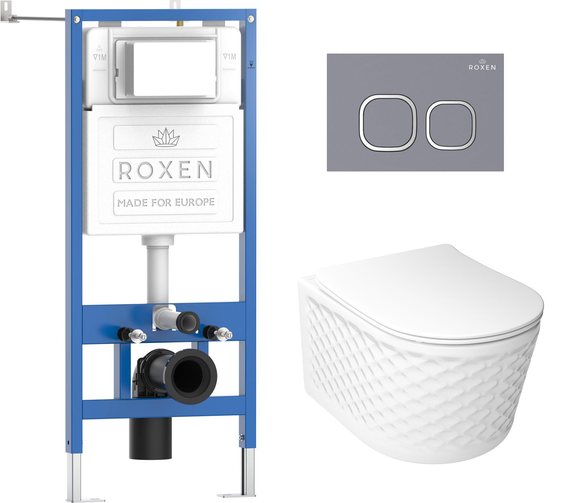 комплект инсталляция roxen stounfix dual fresh 6 в 1 979019 с унитазом vine tornado и клавишей смыва santi 410280dg серый бетон