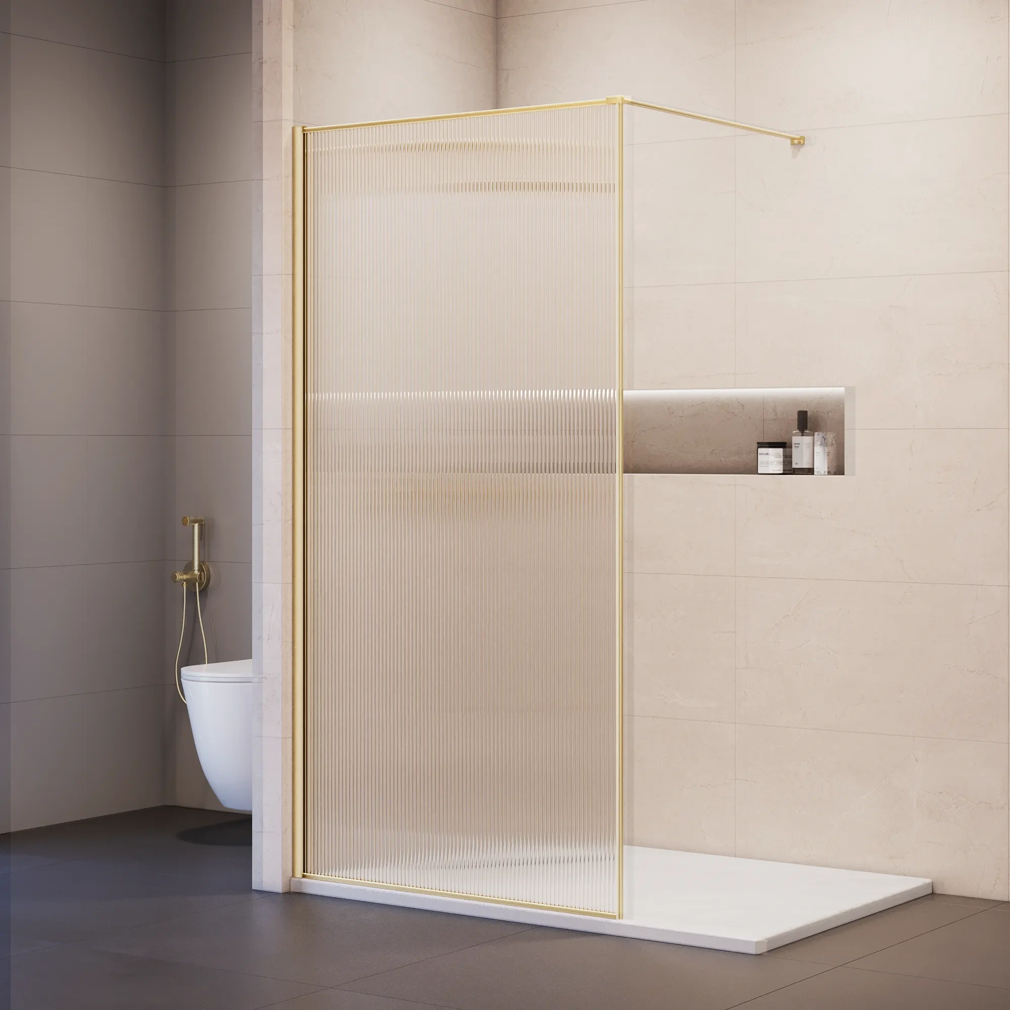 душевой уголок rgw walk in wa-08-gb new 100x195 стекло ребристое, профиль золото брашированное