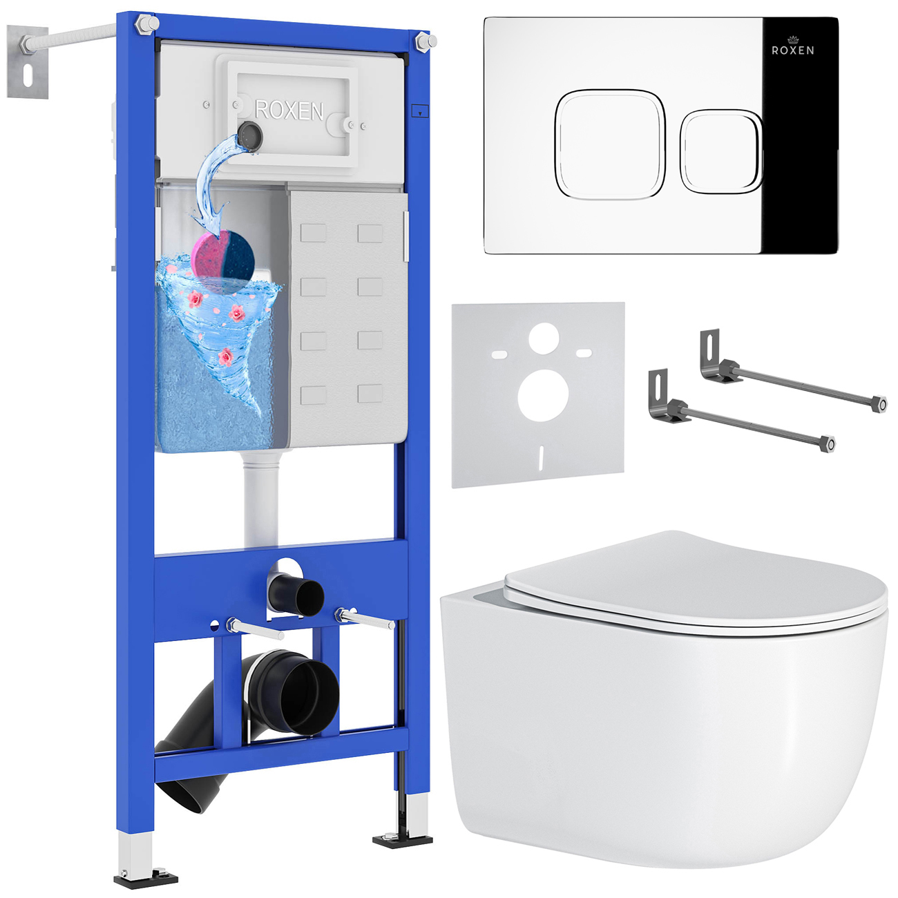 комплект инсталляции для унитаза 6 в 1 roxen stounfix dual fresh 964469 santi хром глянцевый, с аромадозатором