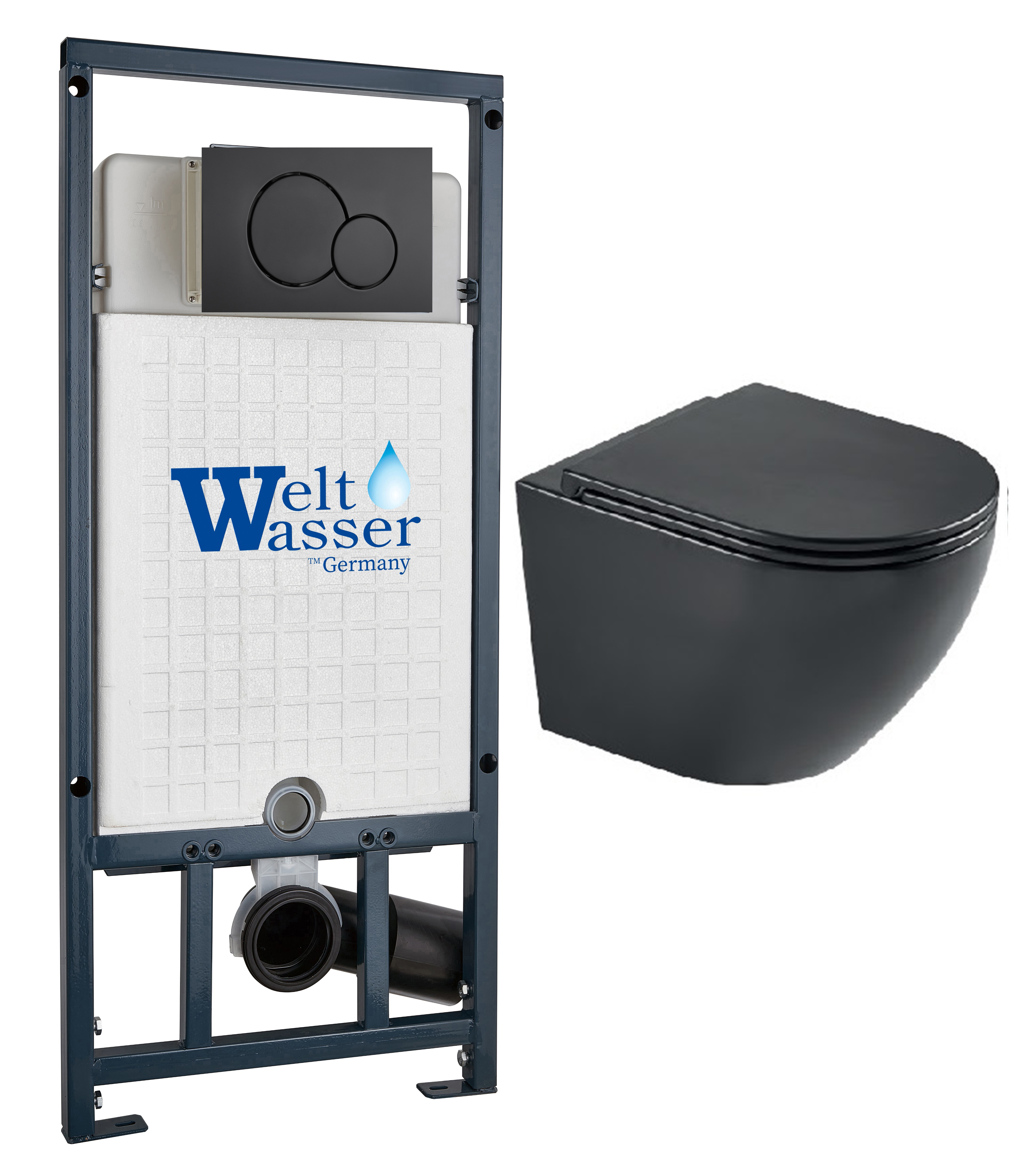 комплект инсталляции welt-wasser marberg 507 с унитазом merzbach 043 mt-bl и клавишей смыва mar 507 rd mt-bl черный матовый
