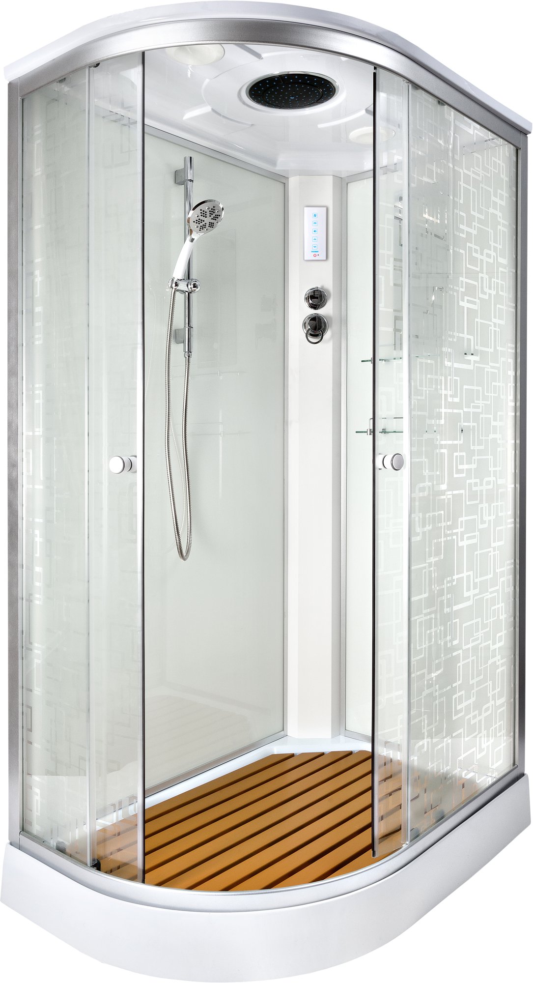 душевая кабина deto em1511 l 110x80 (с электрикой) стекла матовые, с рисунком, профиль хром, левая